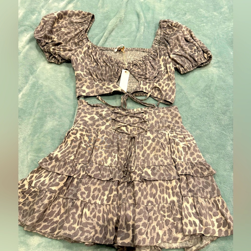 New 2 piece, leopard print crop top and skirt.